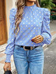 Gold Dot Print Temperament commuting round neck long-sleeved blouse - 808Lush