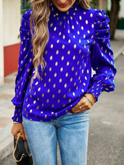 Gold Dot Print Temperament commuting round neck long-sleeved blouse - 808Lush