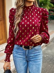 Gold Dot Print Temperament commuting round neck long-sleeved blouse - 808Lush