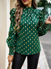 Gold Dot Print Temperament commuting round neck long-sleeved blouse - 808Lush