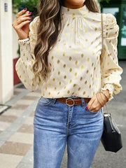 Gold Dot Print Temperament commuting round neck long-sleeved blouse - 808Lush