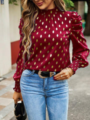 Gold Dot Print Temperament commuting round neck long-sleeved blouse - 808Lush