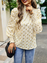 Gold Dot Print Temperament commuting round neck long-sleeved blouse - 808Lush