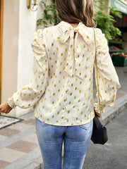 Gold Dot Print Temperament commuting round neck long-sleeved blouse - 808Lush