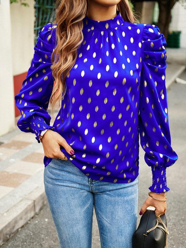 Gold Dot Print Temperament commuting round neck long-sleeved blouse - 808Lush