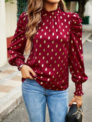 Gold Dot Print Temperament commuting round neck long-sleeved blouse - 808Lush