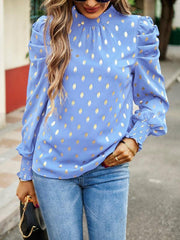 Gold Dot Print Temperament commuting round neck long-sleeved blouse - 808Lush