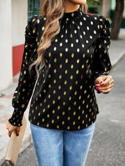 Gold Dot Print Temperament commuting round neck long-sleeved blouse - 808Lush