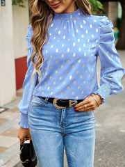 Gold Dot Print Temperament commuting round neck long-sleeved blouse - 808Lush