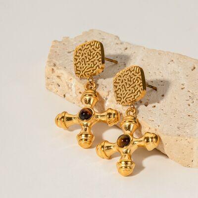 Gold-Plated Stainless Steel Cross Shape Earrings - 808Lush