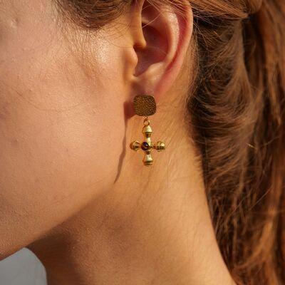 Gold-Plated Stainless Steel Cross Shape Earrings - 808Lush