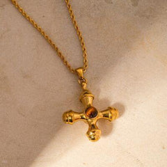 Gold-Plated Stainless Steel Cross Shape Pendant Necklace - 808Lush