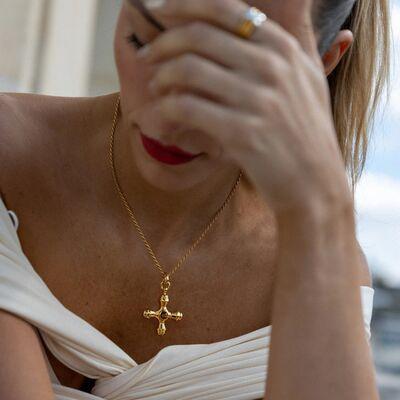 Gold-Plated Stainless Steel Cross Shape Pendant Necklace - 808Lush