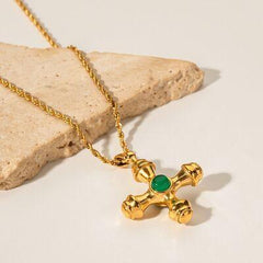 Gold-Plated Stainless Steel Cross Shape Pendant Necklace - 808Lush