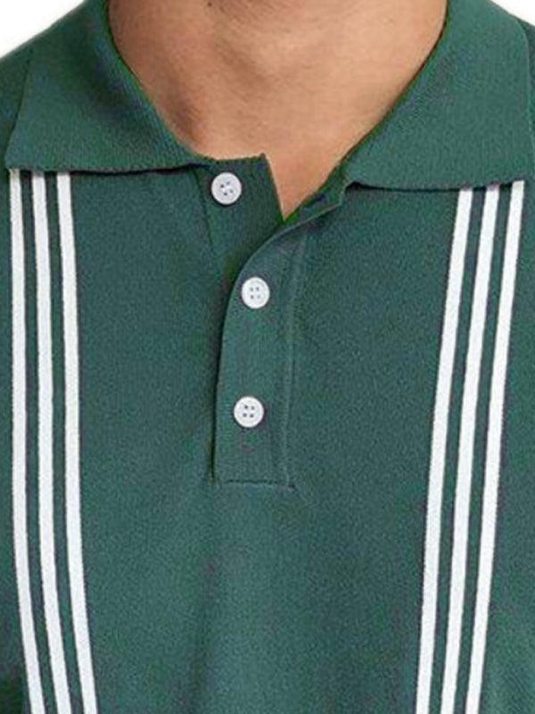 Green Striped Short Sleeve Slim Fit Polo Shirt - 808Lush