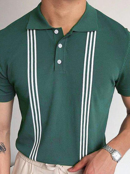 Green Striped Short Sleeve Slim Fit Polo Shirt - 808Lush