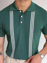 Green Striped Short Sleeve Slim Fit Polo Shirt - 808Lush