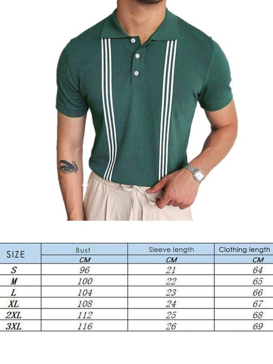 Green Striped Short Sleeve Slim Fit Polo Shirt - 808Lush