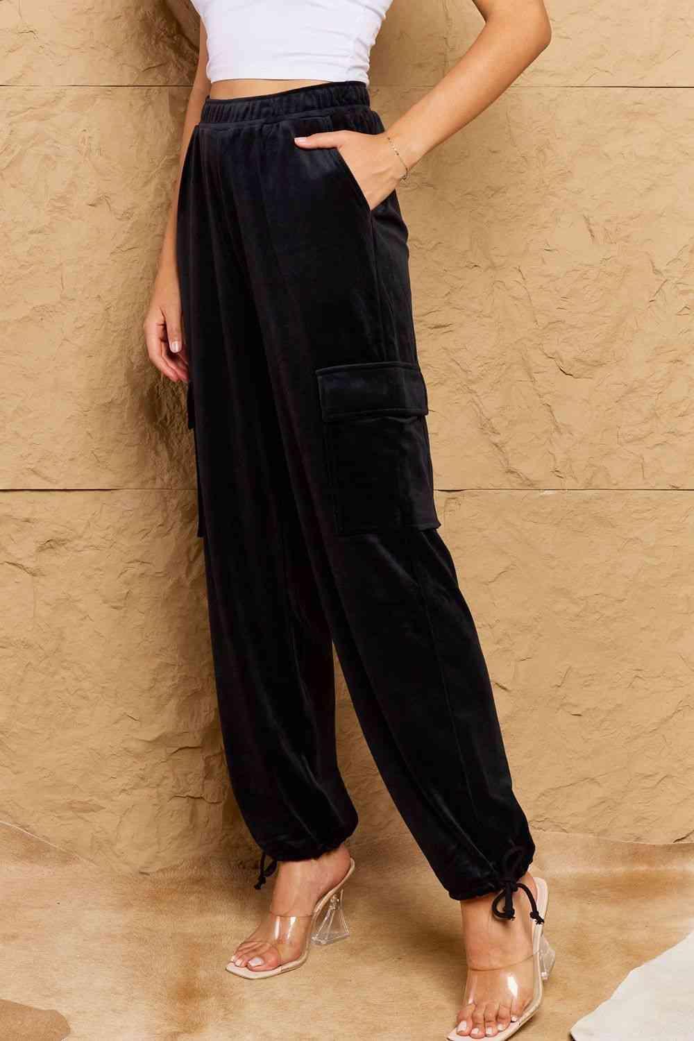 HYFVE Chic For Days High Waist Drawstring Cargo Pants in Black - 808Lush