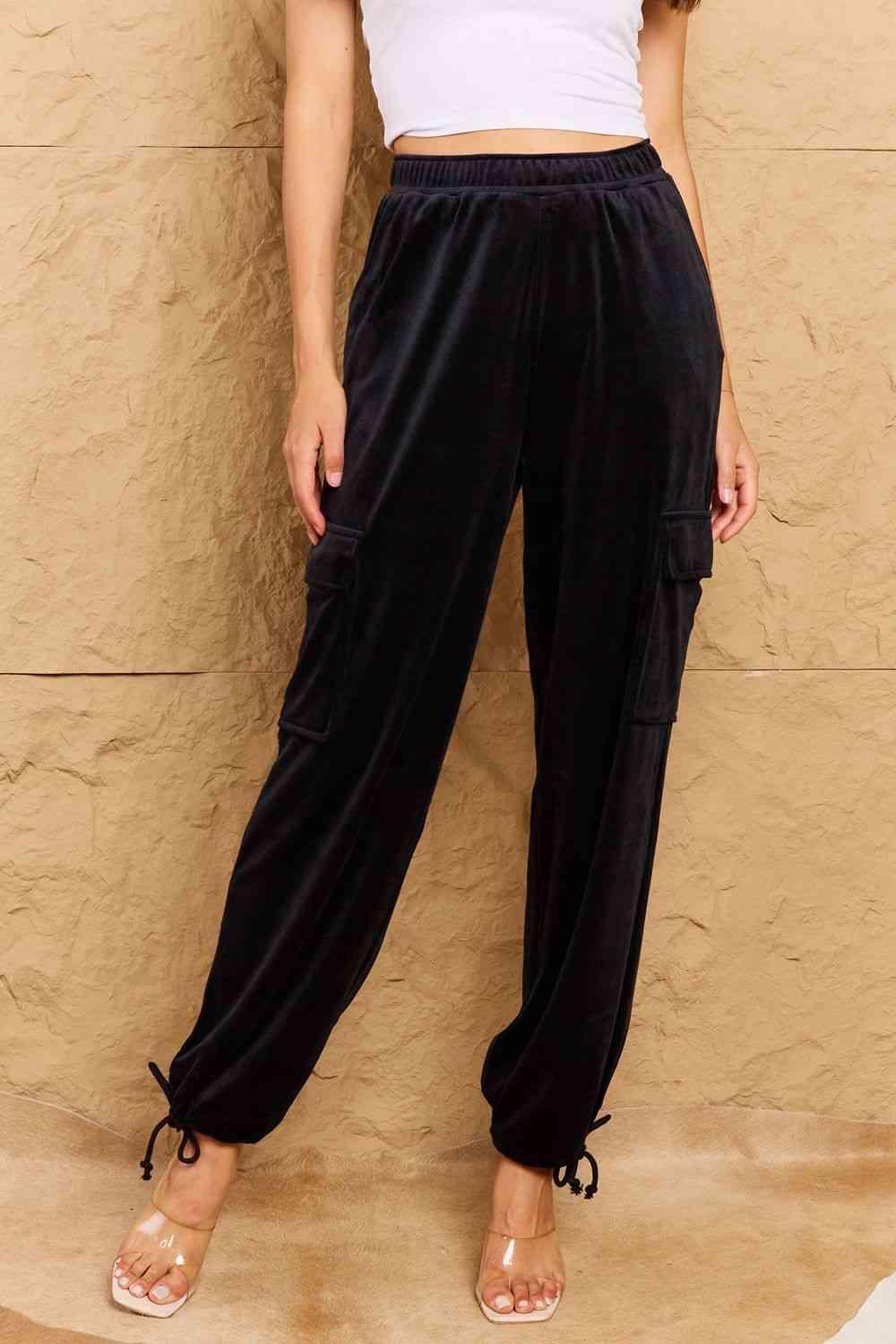 HYFVE Chic For Days High Waist Drawstring Cargo Pants in Black - 808Lush