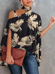 Halter Neck Dolman Sleeve Print Shirt Ladies Shirt Women's Clothing - 808Lush