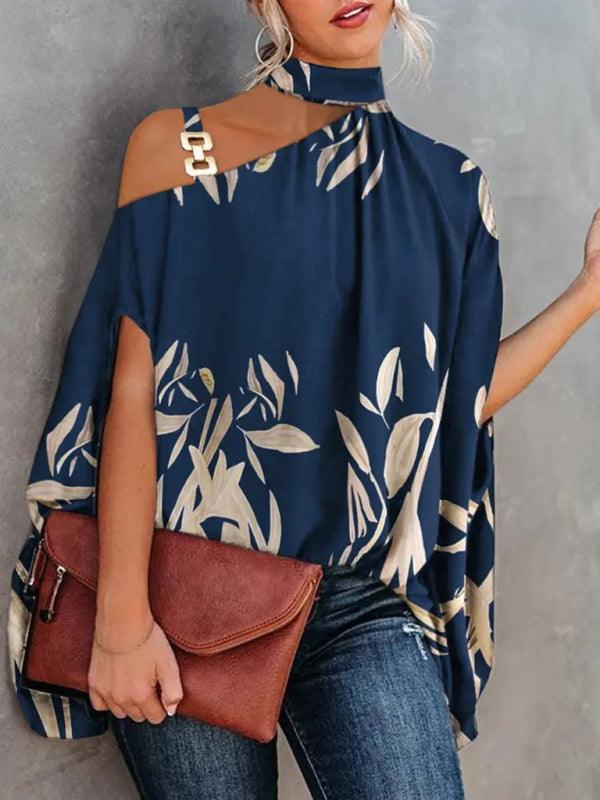 Halter Neck Dolman Sleeve Print Shirt Ladies Shirt Women's Clothing - 808Lush