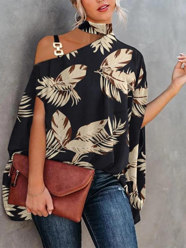 Halter Neck Dolman Sleeve Print Shirt Ladies Shirt Women's Clothing - 808Lush