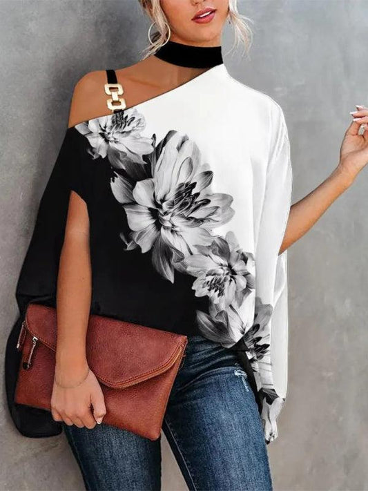 Halter Neck Dolman Sleeve Print Shirt Ladies Shirt Women's Clothing - 808Lush