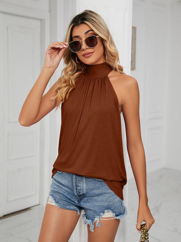 Halter neck strappy vest T-shirt casual top - 808Lush