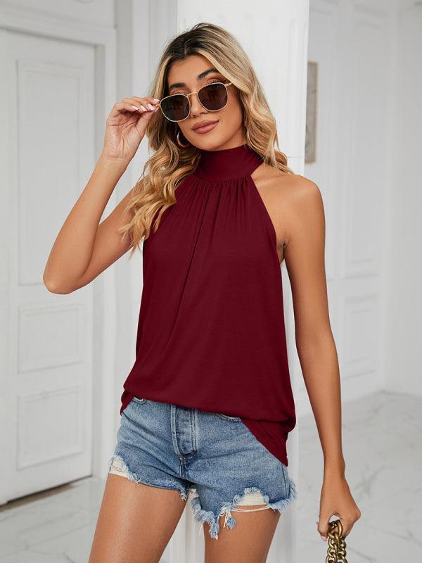 Halter neck strappy vest T-shirt casual top - 808Lush