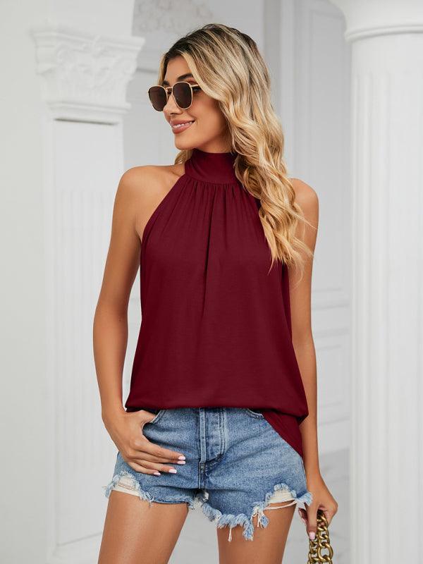 Halter neck strappy vest T-shirt casual top - 808Lush