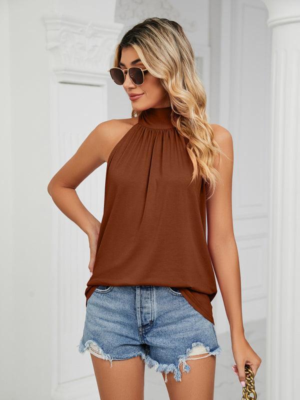 Halter neck strappy vest T-shirt casual top - 808Lush