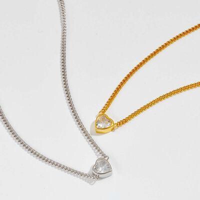 Heart Inlaid Zircon 925 Sterling Silver Necklace - 808Lush