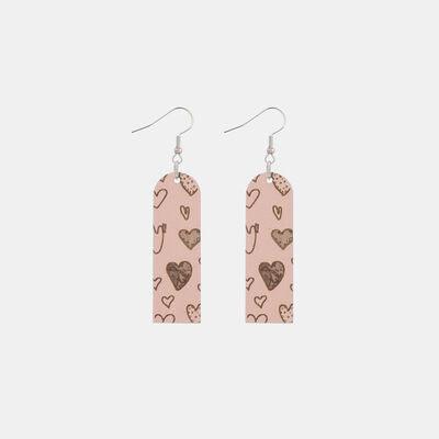 Heart Pattern Wooden Dangle Earrings - 808Lush