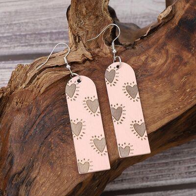 Heart Pattern Wooden Dangle Earrings - 808Lush