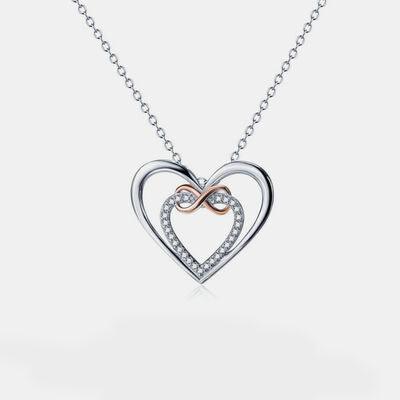 Heart Shape Inlaid Zircon 925 Sterling Silver Necklace - 808Lush