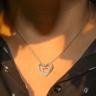 Heart Shape Inlaid Zircon 925 Sterling Silver Necklace - 808Lush