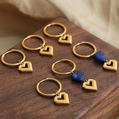 Heart Shape Lapis Lazuli Dangle Earrings - 808Lush