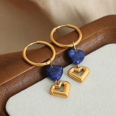 Heart Shape Lapis Lazuli Dangle Earrings - 808Lush