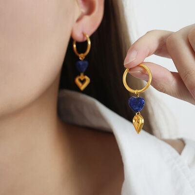 Heart Shape Lapis Lazuli Dangle Earrings - 808Lush