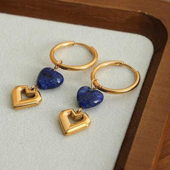 Heart Shape Lapis Lazuli Dangle Earrings - 808Lush