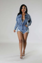 High Elasticity Ripped Tassel Loose Wash Denim Romper - 808Lush