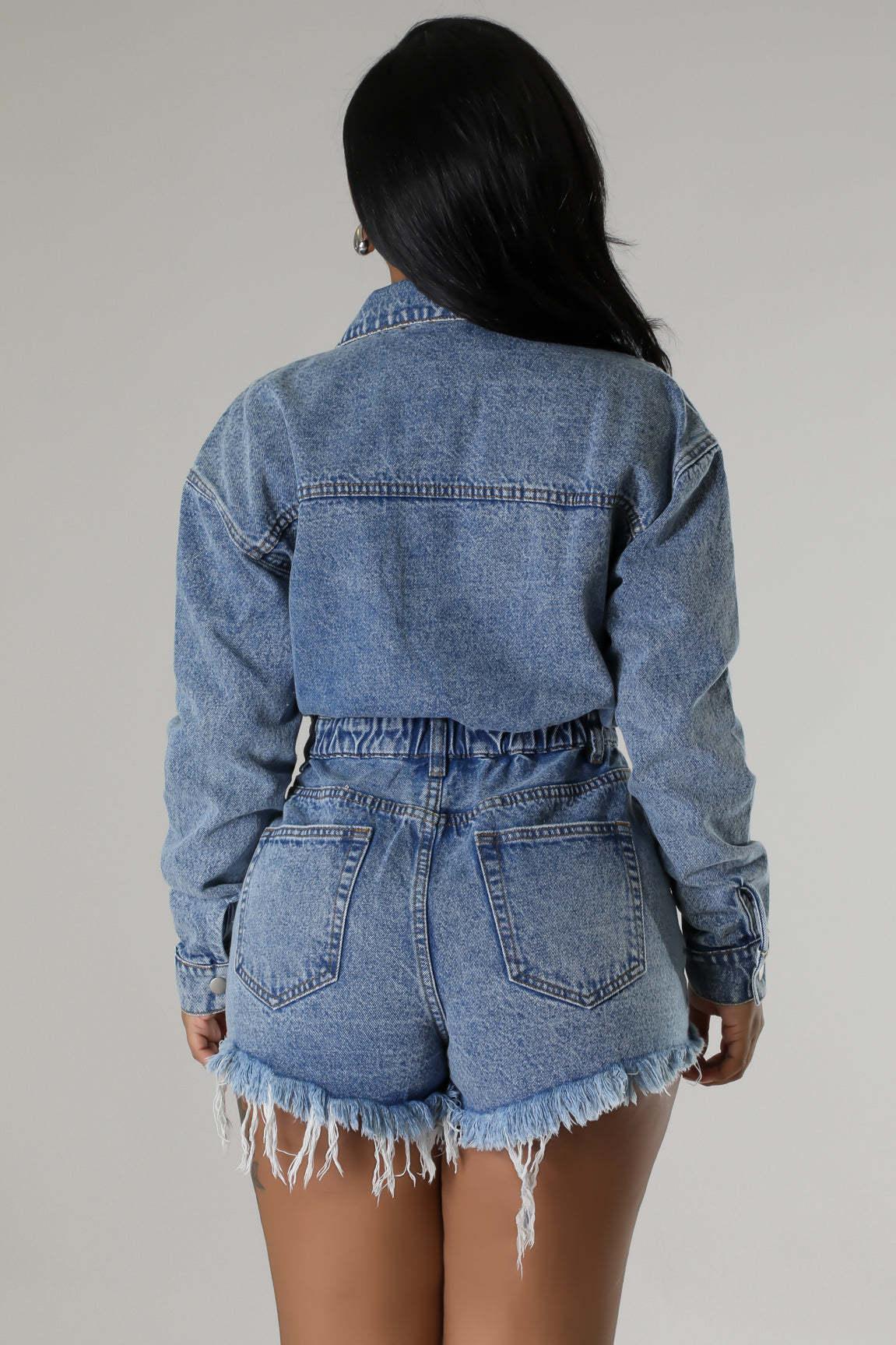 High Elasticity Ripped Tassel Loose Wash Denim Romper - 808Lush