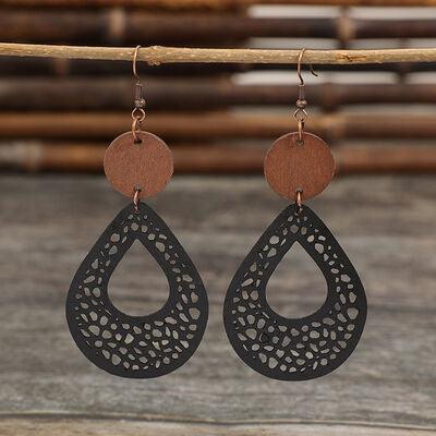 Hollowed Wooden Teardrop Earrings - 808Lush