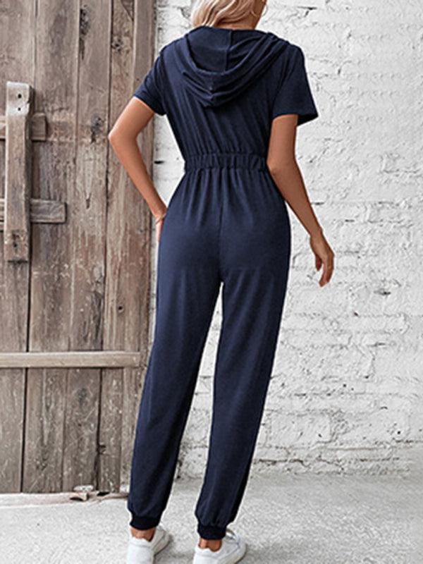 Hooded Zip Loose Casual Cargo Jumpsuit - 808Lush