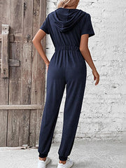 Hooded Zip Loose Casual Cargo Jumpsuit - 808Lush