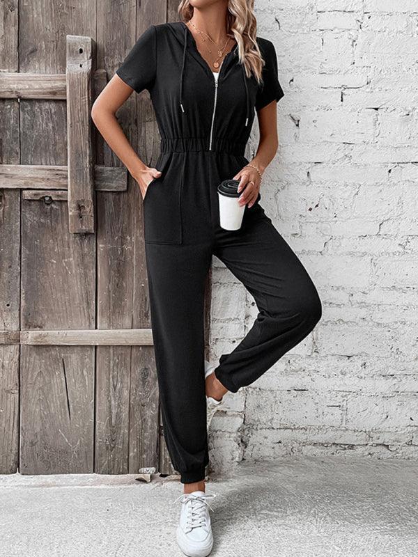 Hooded Zip Loose Casual Cargo Jumpsuit - 808Lush