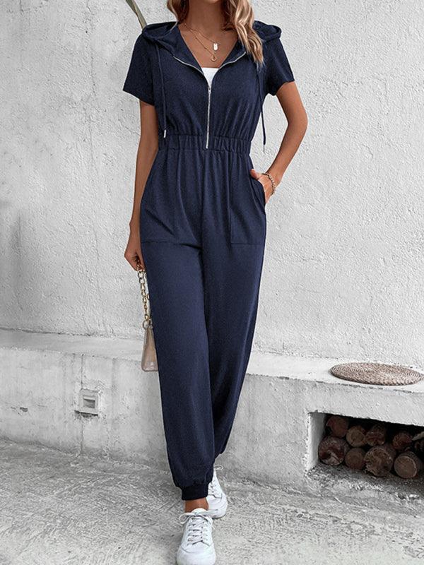 Hooded Zip Loose Casual Cargo Jumpsuit - 808Lush