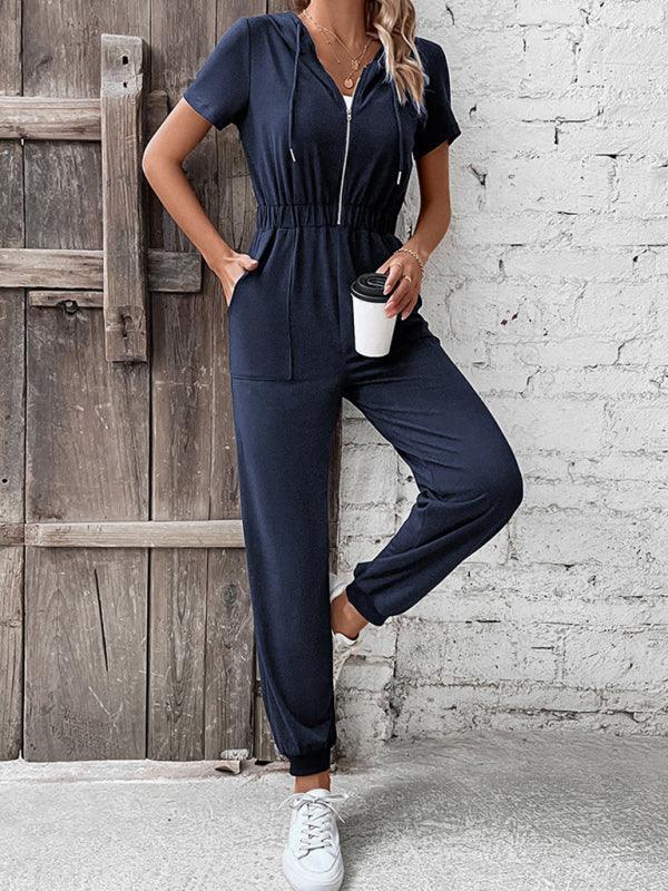 Hooded Zip Loose Casual Cargo Jumpsuit - 808Lush