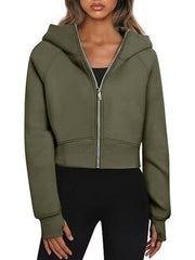 Hooded zipper short casual fleece long-sleeved sweatshirt - 808Lush